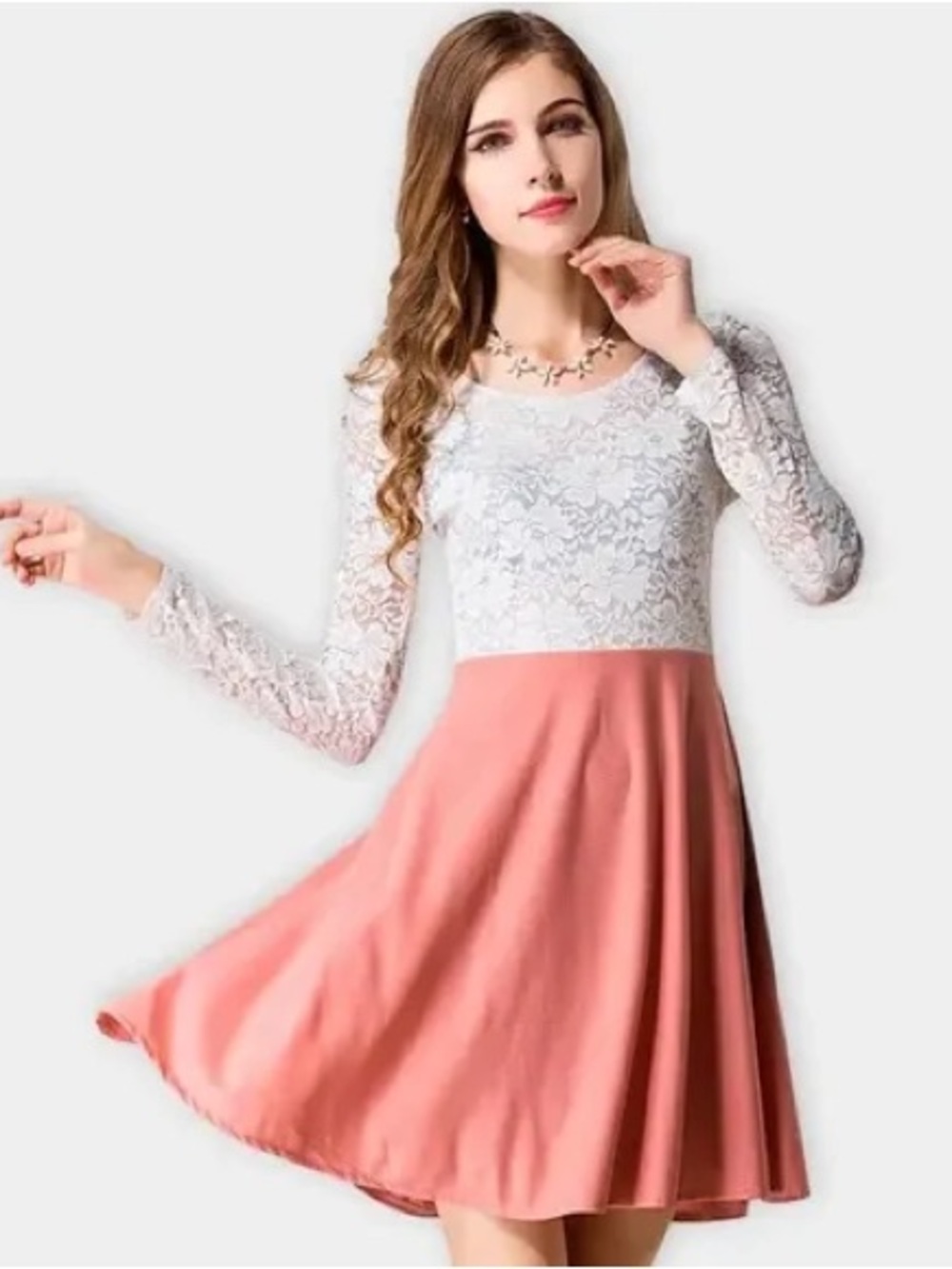 $3 Lace Bodice Long Sleeve Skater Dress in Dusty Rose $3 WHEN BUNDLED WITH 3 OR